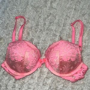 Bright pink padded lace bra